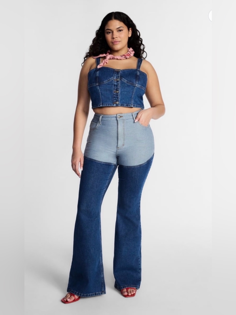 A254 Kacey Lee Long Denim Chaps Jeans, High-Waist Two-Tone Flare Jeans NWT SZ 14